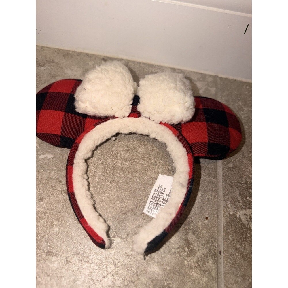 Disney Buffalo Plaid Minnie Ears Rare Flannel Red Black Square